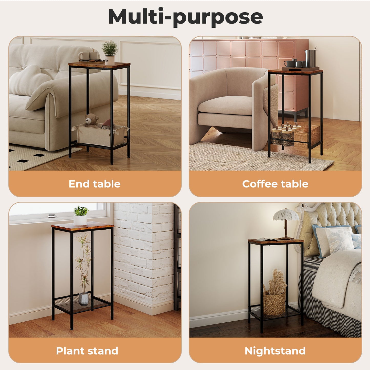 Levede Industrial Side Table Wood 2-Tier Storage Shelf End Table for Living Room