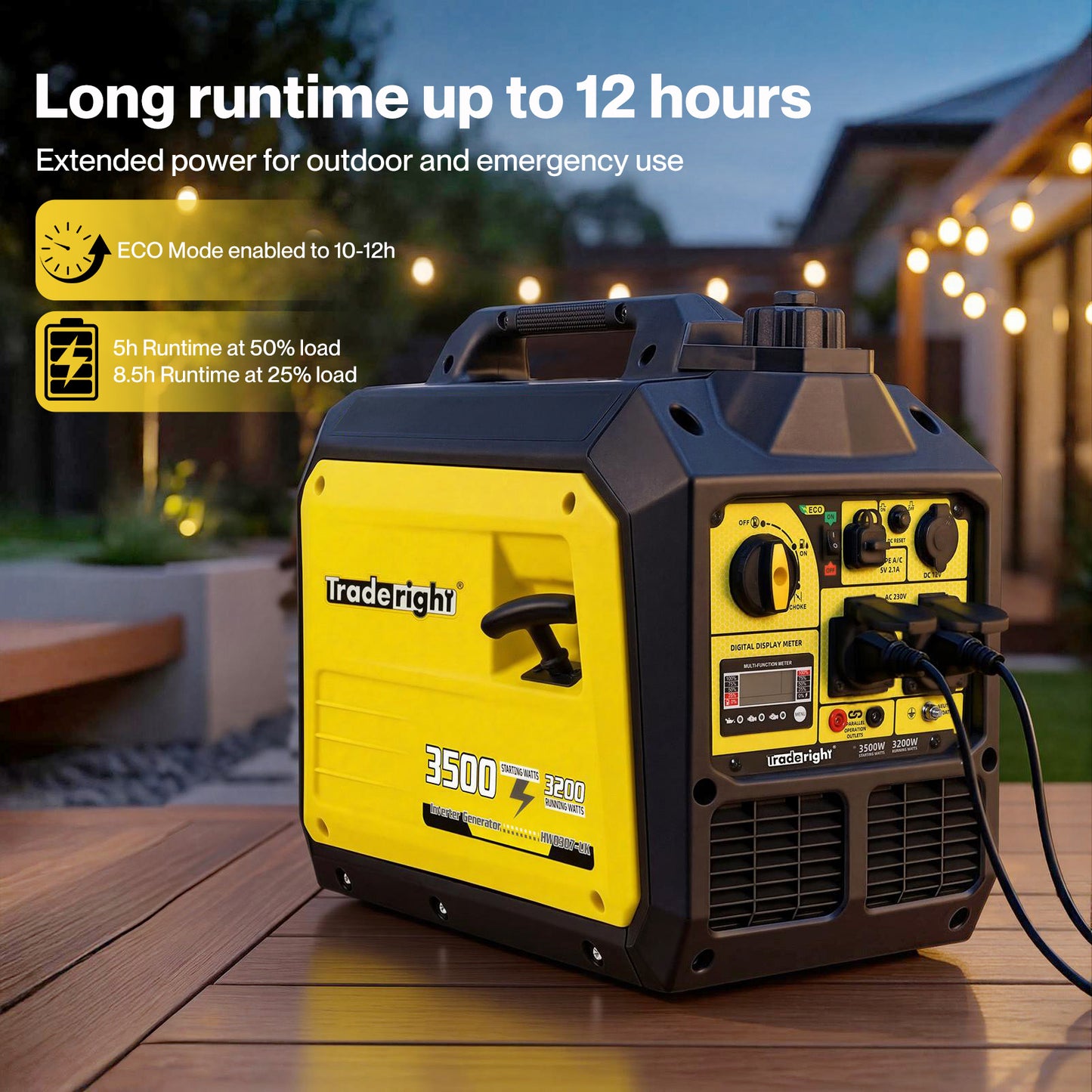 Traderight Inverter Generator 3500W Portable Petrol Quiet Backup Power Pure Sine