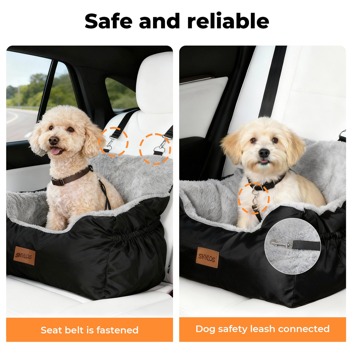 Skylos Dog Car Seat Bed Pet Booster Seat Pet Travel Carrier with Safety Leash