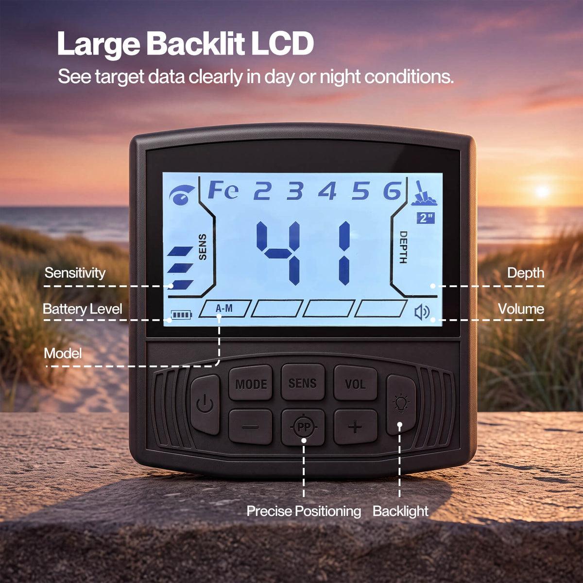 Traderight Metal Detector For Adults 5 Mode DSP LCD Gold IP68 Waterproof Black