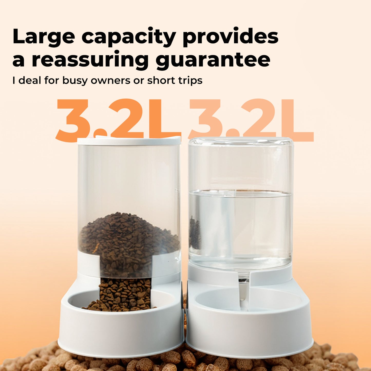 Skylos 2 Packs Automatic Food Feeder Waterer Set 3.2L Plastic Dispenser Dog Cat