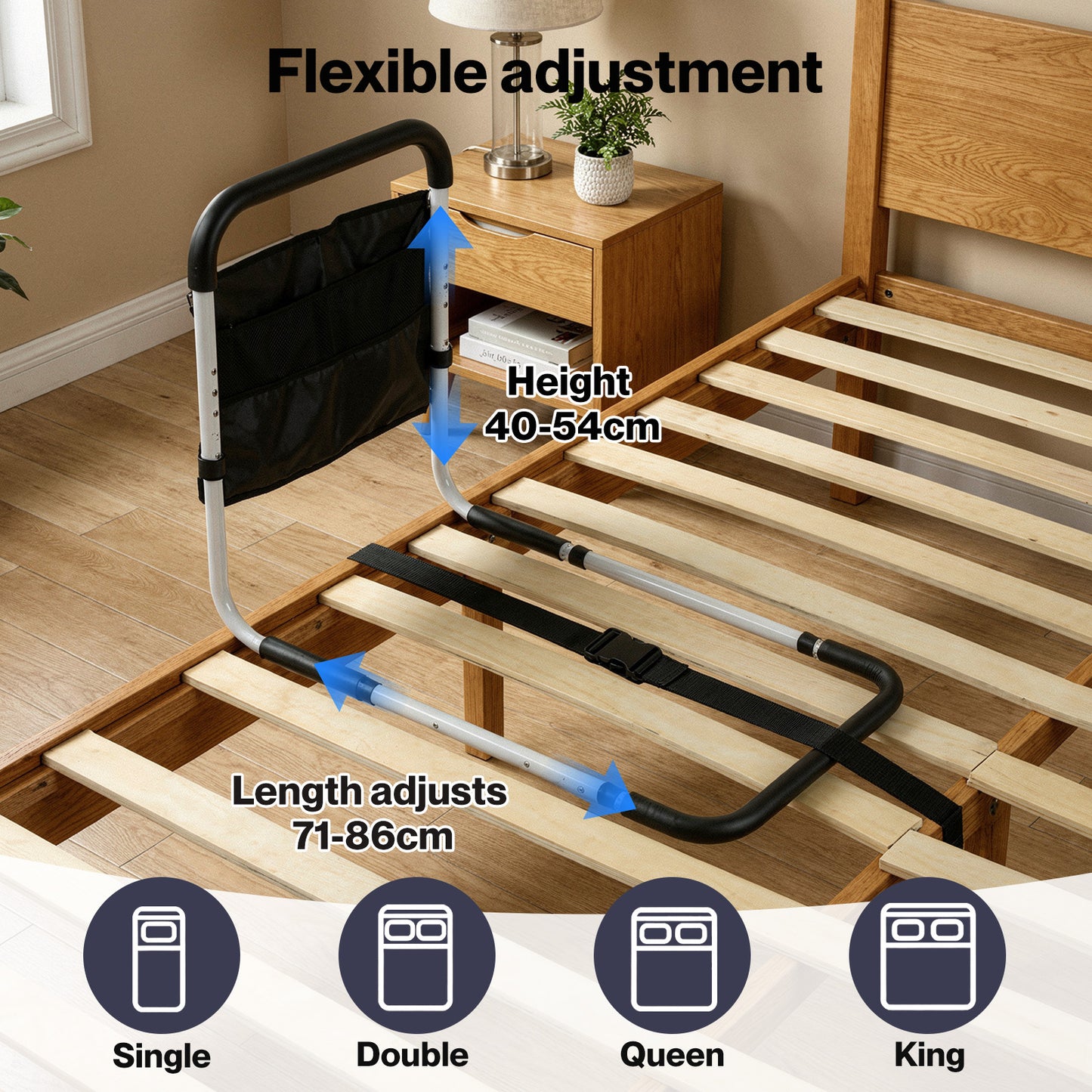 Levede Bed Rails Adjustable Heights Storage Pocket Assist Support Side Railings