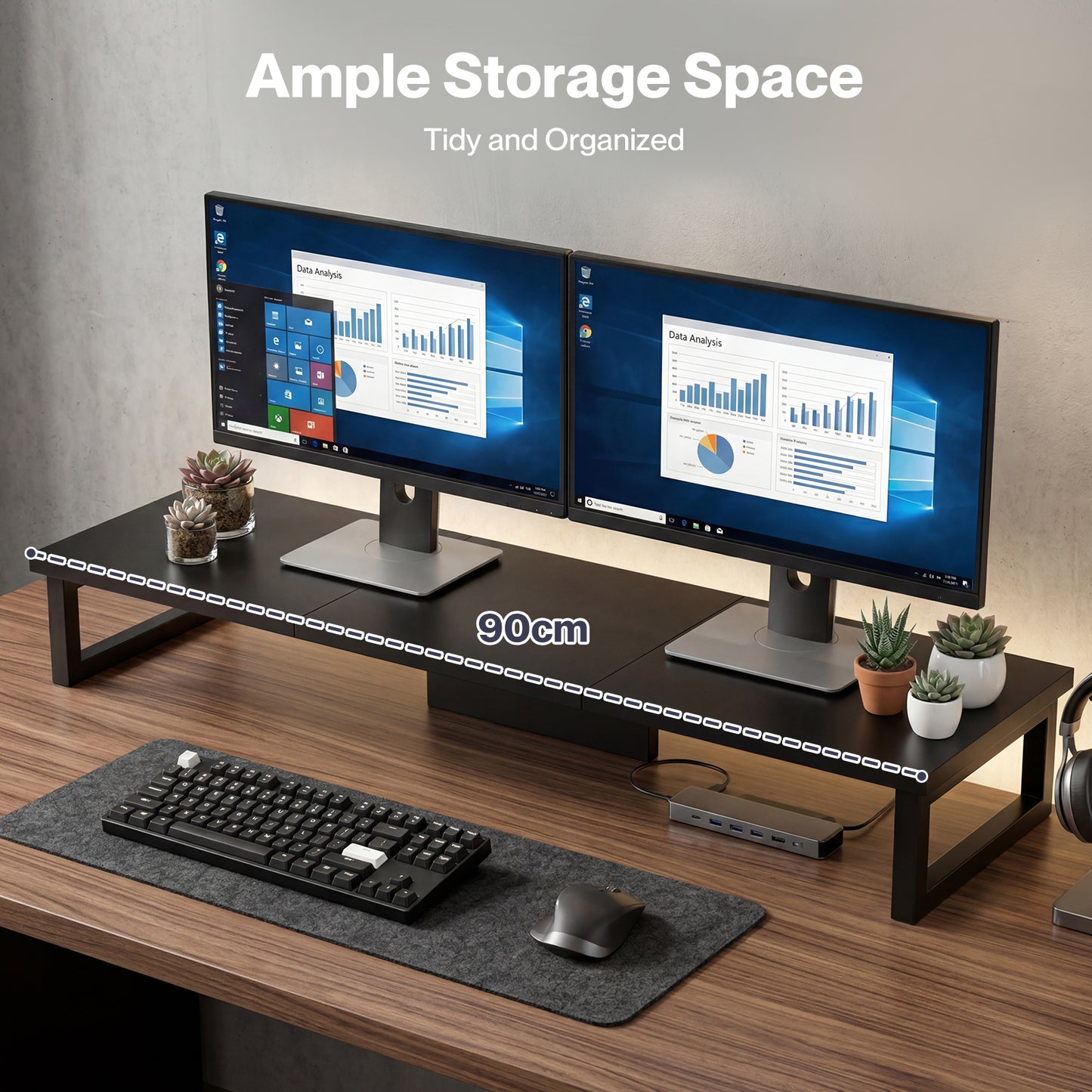 Levede Computer Monitor Stand Riser Office Dual Screen Shelf Desktop Organiser