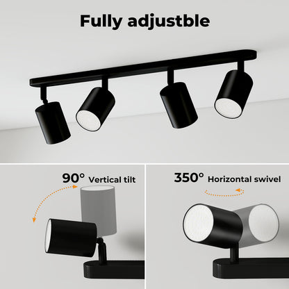 EMITTO Led Ceiling Spot Light GU10 4-Way Fully Adjustable Steel Modern Black