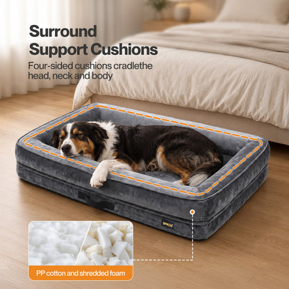 Skylos Large Dog Bed Orthopedic Support Sofa For Joint Relief Washable Grey