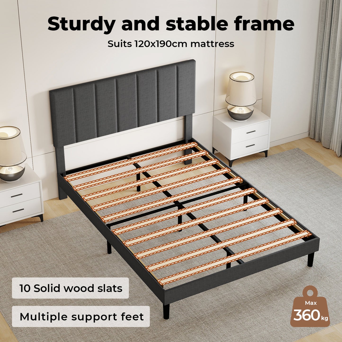 Levede Bed Frame Small Double Soft Upholstered Modern Linen Fabric Wooden Slat