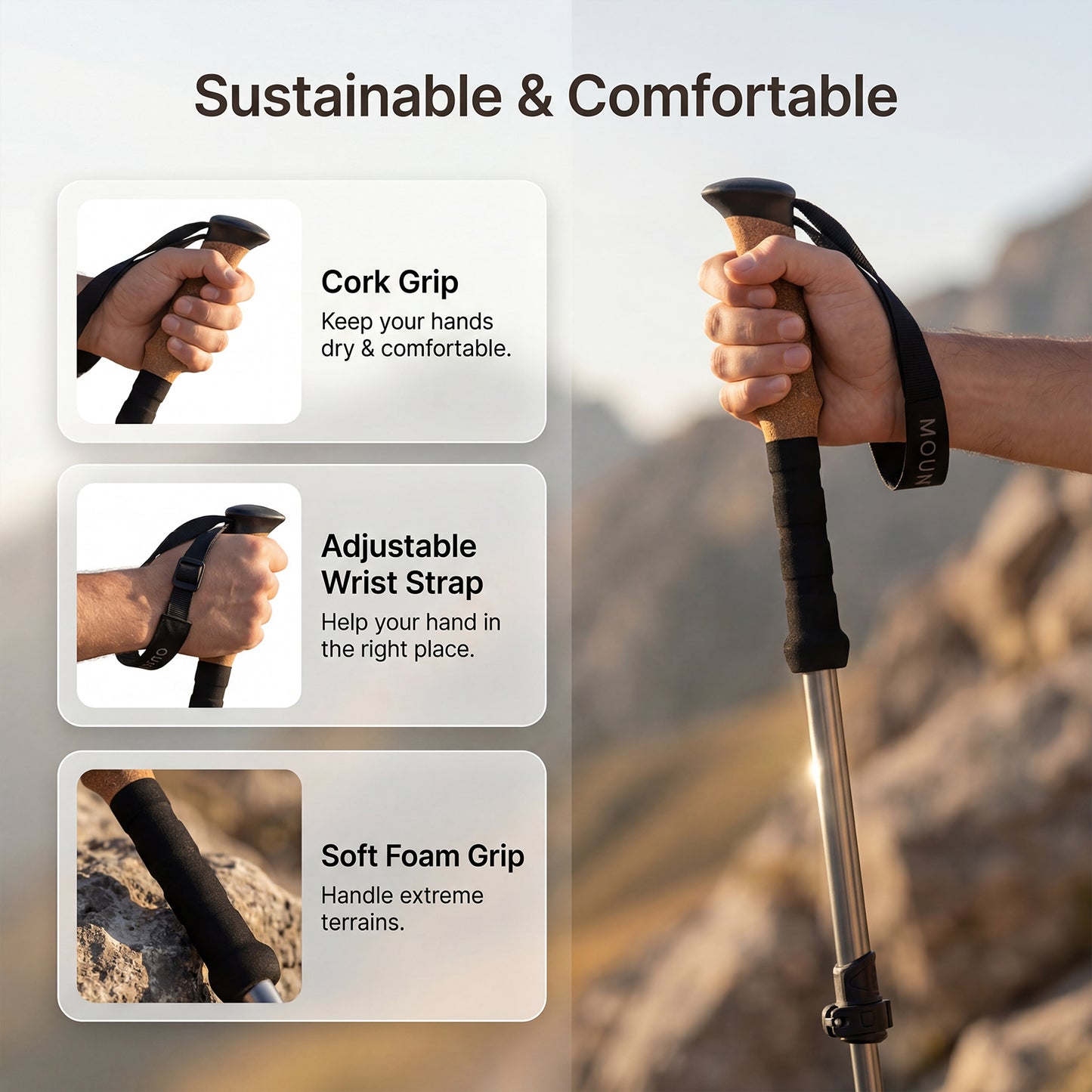 Mountview Trekking Poles Lightweight Walking Poles Hiking Sticks with Cork Grips