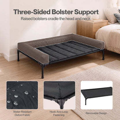 Skylos Elevated Dog Bed Large Breathable Three Sided Bolster for Outdoor Black