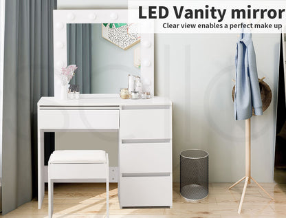 Levede Vanity Makeup Dressing Table White with Led  Light Mirror Drawer PU Stool