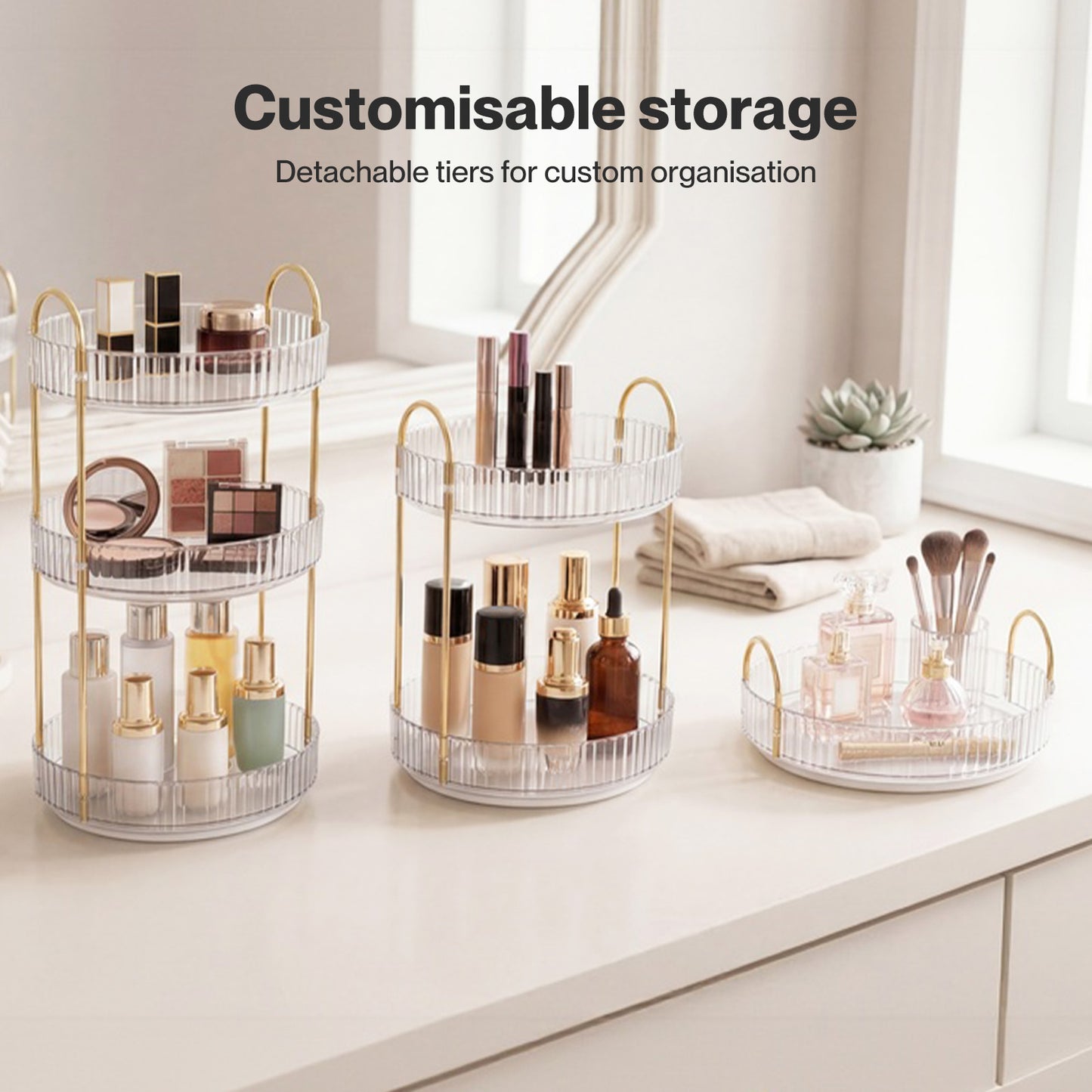 ilus Makeup Organiser 360 Rotating Spinning 3 Tiers Cosmetic Organizer White