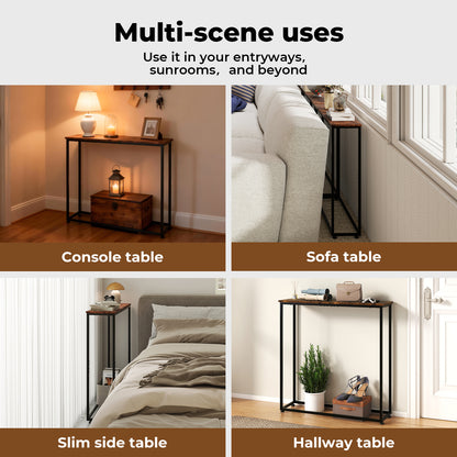 Console Hall Table Slim Wooden Entryway Hallway Sofa Display Shelf Metal Frame