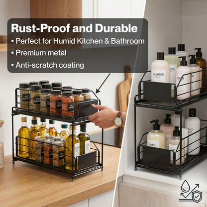 TOQUE 2 Tier Pull Out Basket Under Sink Kitchen Cabinet Storage Organiser Drawer