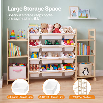 Levede Kids Toy Storage Organiser Wooden Book Shelf 12 Removable Storage Bins