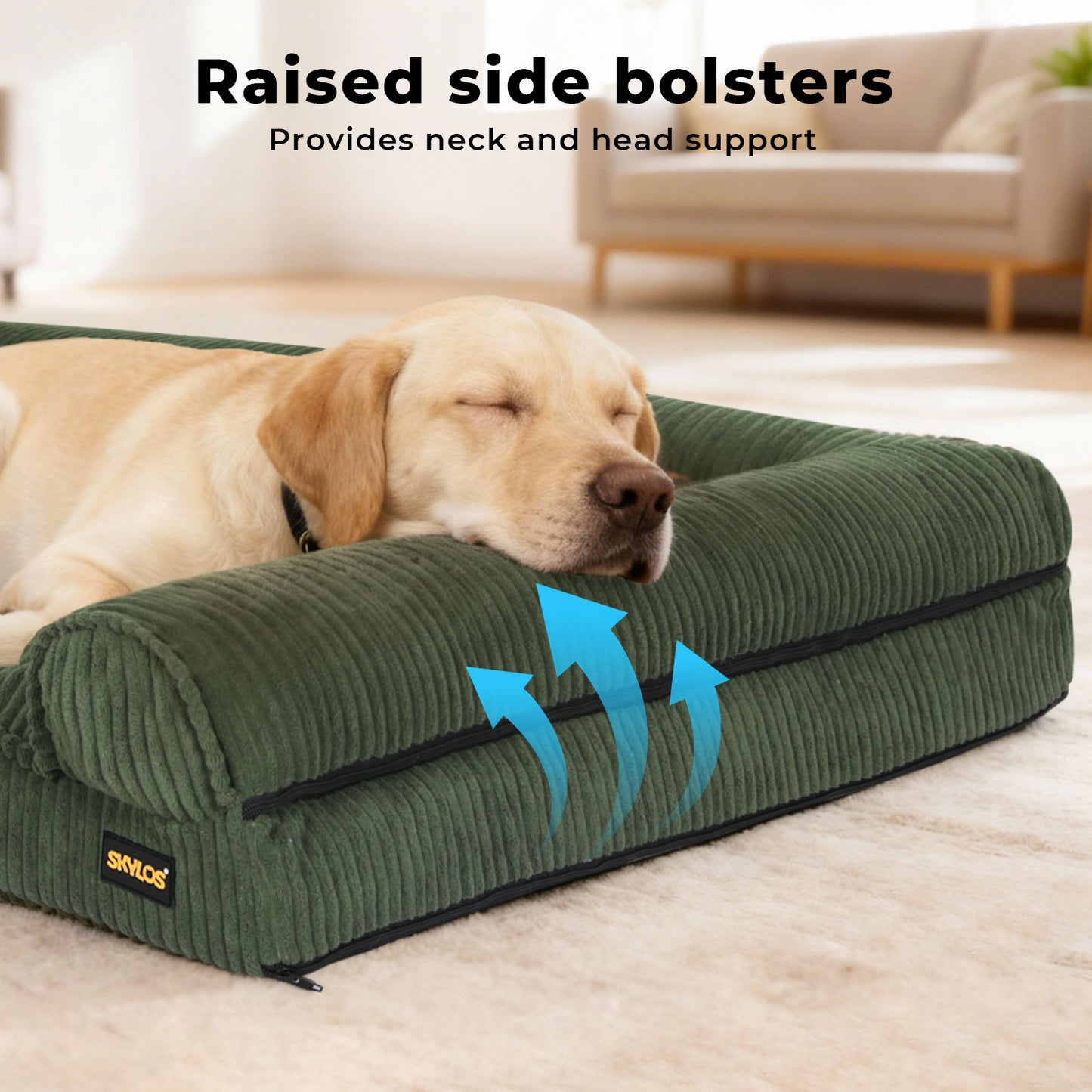 Skylos Orthopaedic Dog Bed Corduroy Washable Waterproof Pet Mattress Foam Green