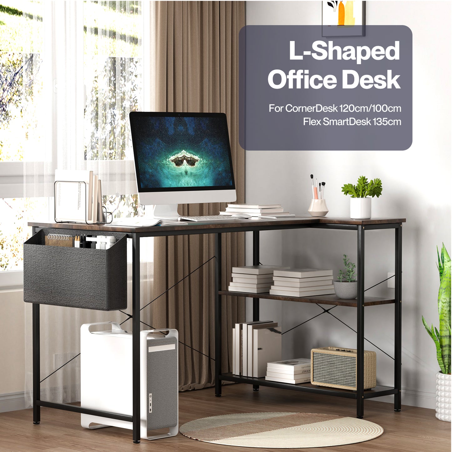 Levede Computer Desk L Shaped Corner Office Table Home Storage Shelves Drawers