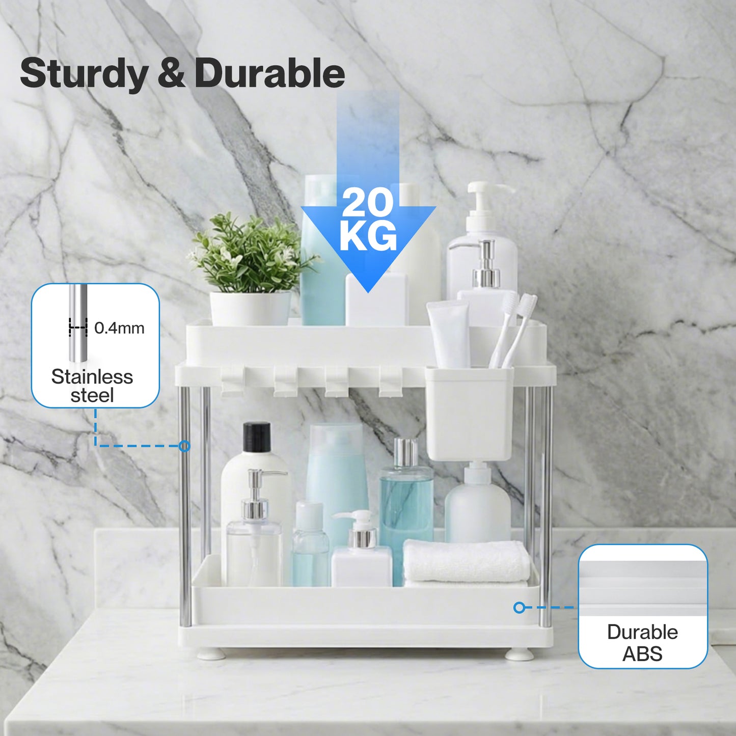 Toque Under Sink Organiser Two Slide-Out Drawers Kitchen Storage 2pcs White