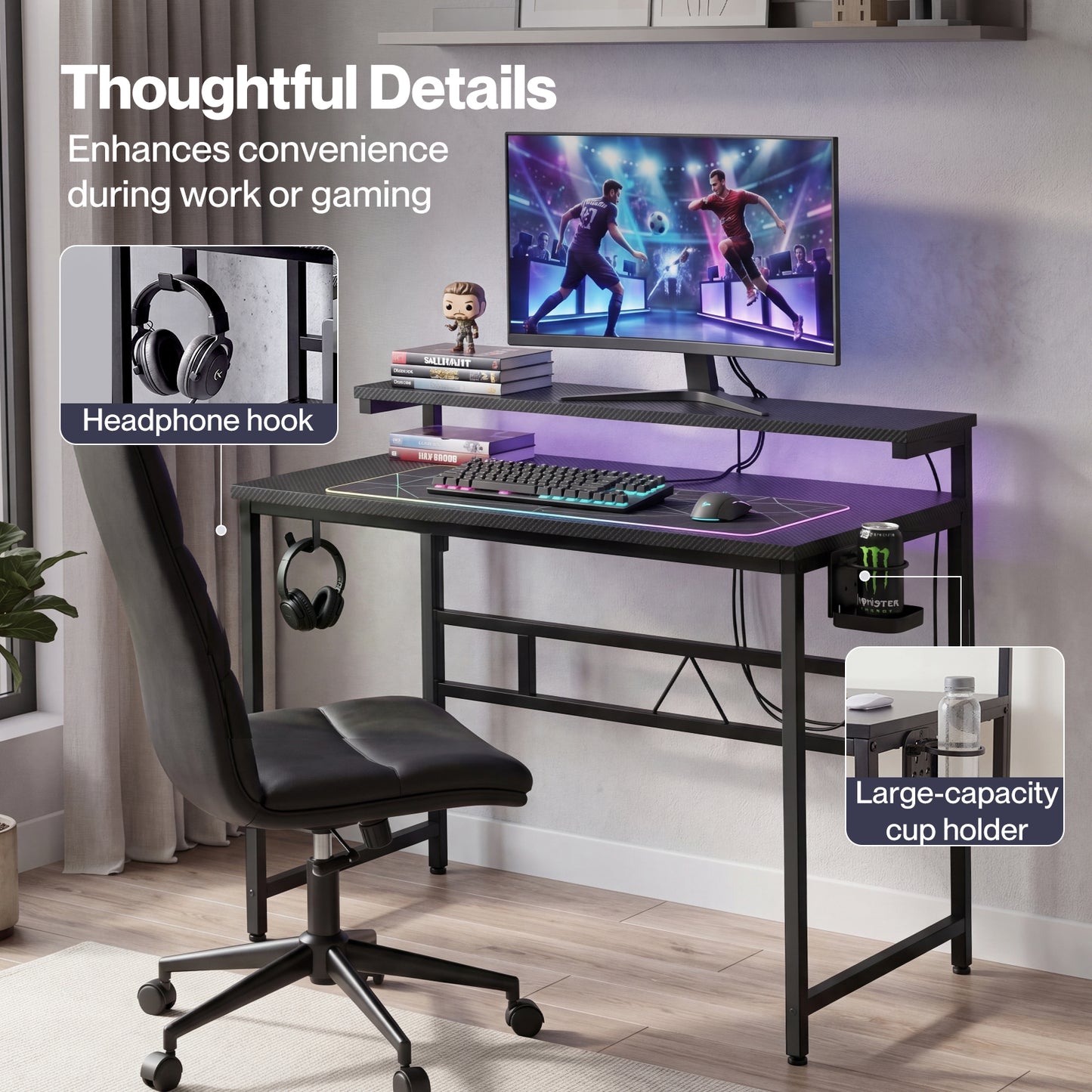 Levede Compact Gaming Desk PC Computer Table with Adjustable Monitor Shelf 80cm