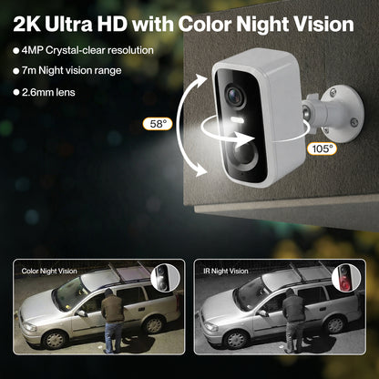 Spector 2K Wireless Security Camera Solar Powered WiFi AI Detection Outdoor PIR