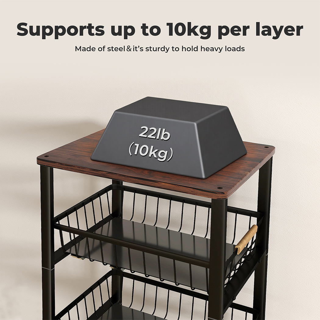 Levede 5 Tier Kitchen Trolley Storage Rack Cart Rolling Trolley Wheels Handle
