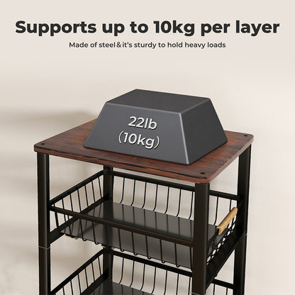 Levede 5 Tier Kitchen Trolley Storage Rack Cart Rolling Trolley Wheels Handle