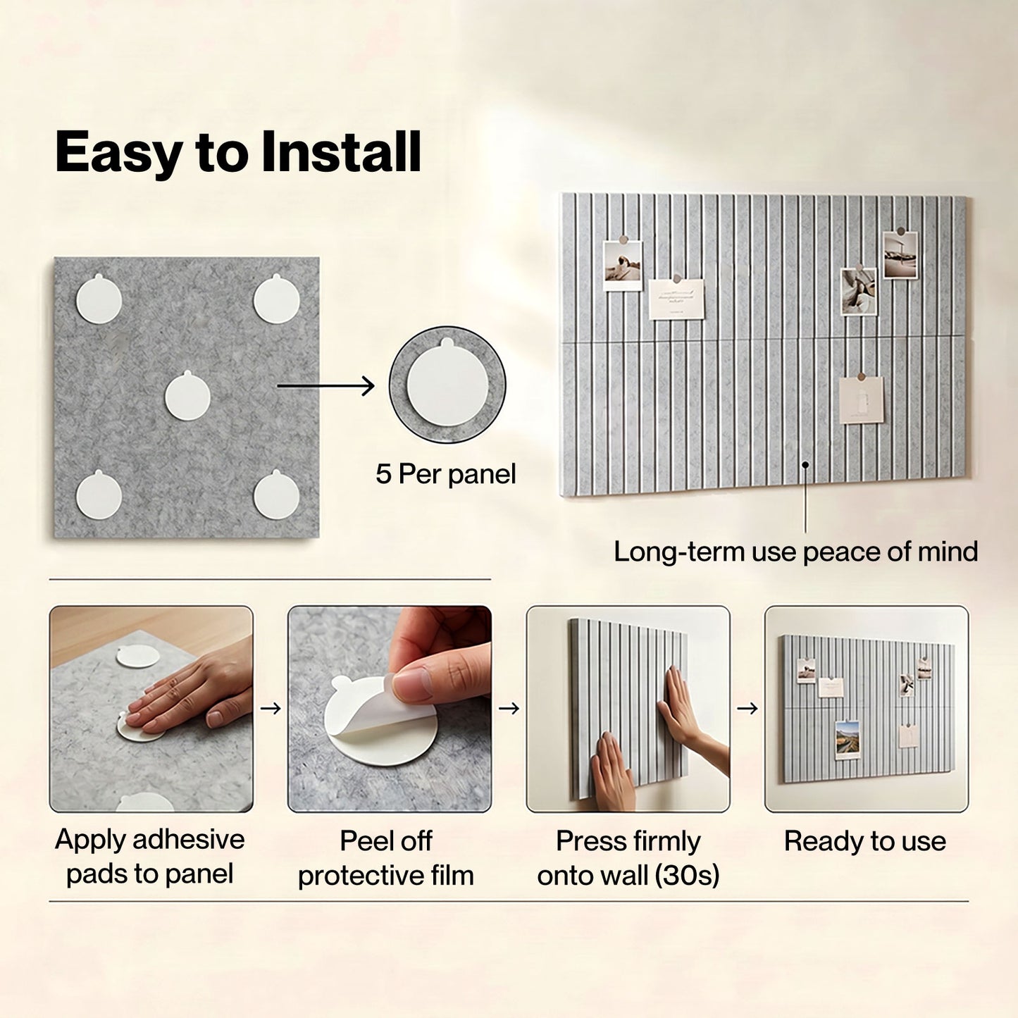Levede Felt Notice Board 6 Pack Wall Tiles Pin Board Self Adhesive Grey 30x30cm