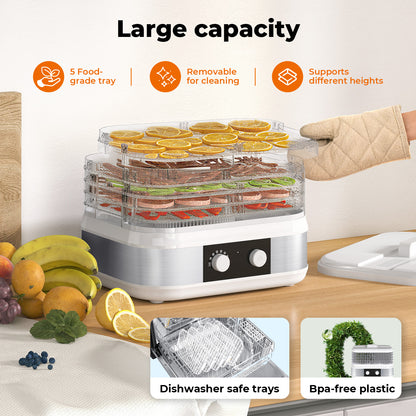 Spector 5 Tray Stainless Steel Food Dehydrator Jerky Fruit Vegetable Dryer White