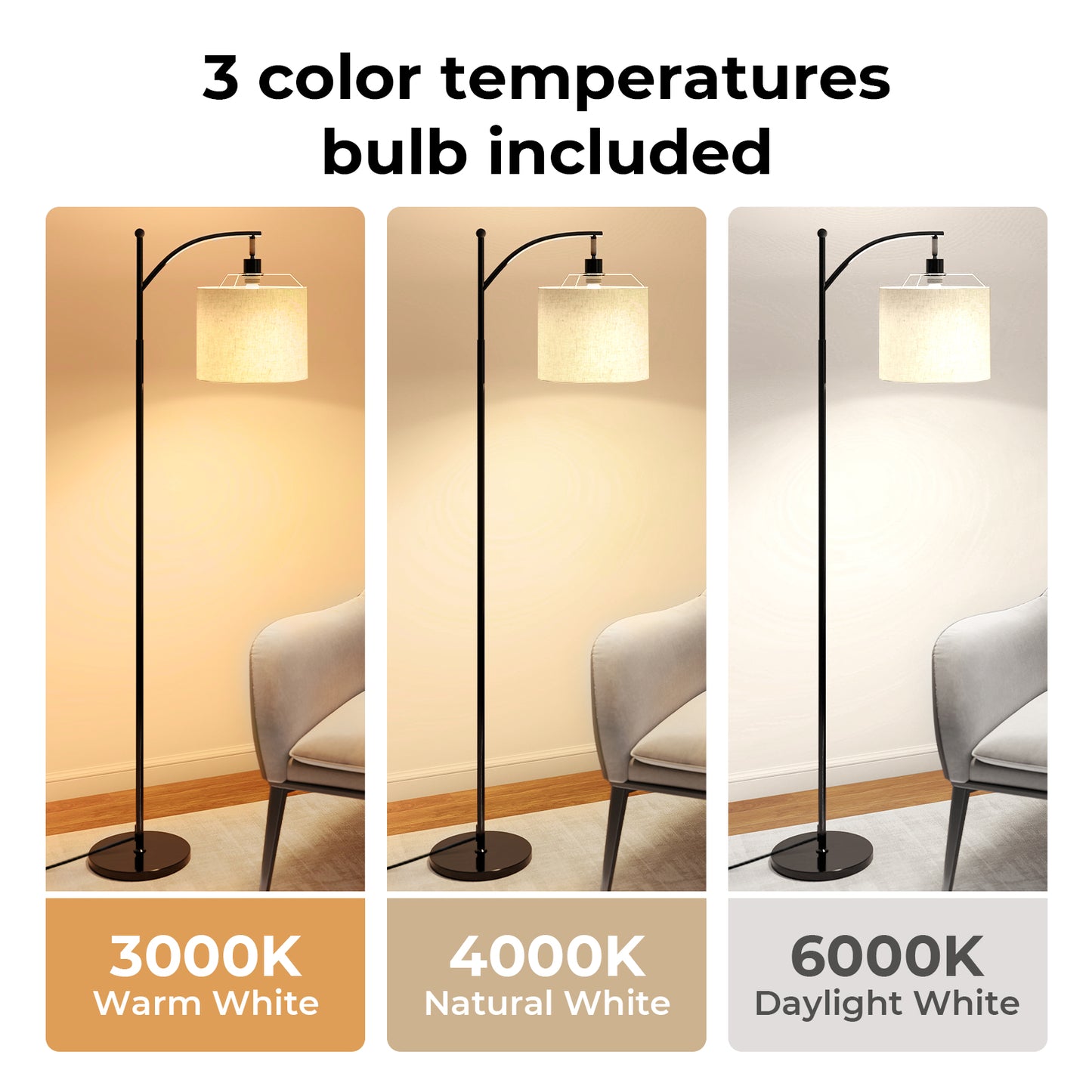 Emitto Floor Lamp Corner Reading Light 3 Colour Dimming Adjustable Linen Shade