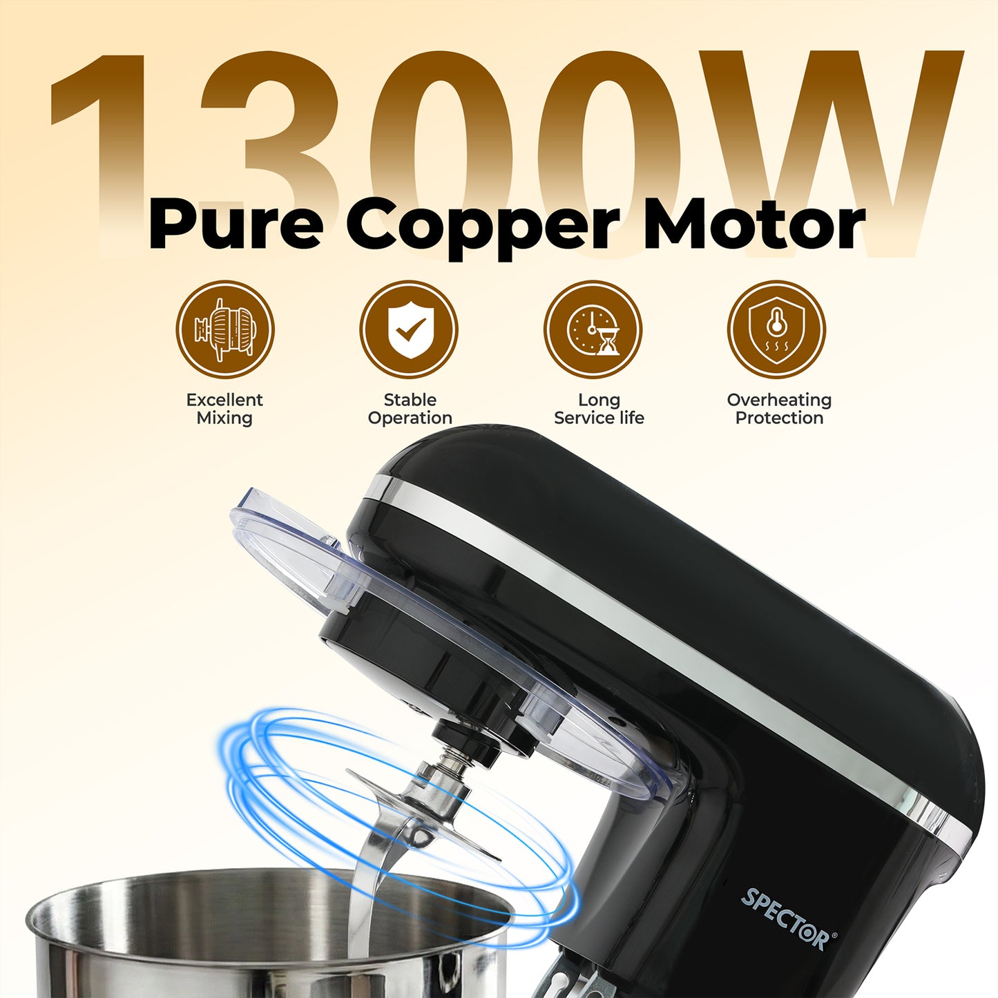 Spector Electric Food Stand Mixer 8L Stainless Steel Mixing Bowl 1300W 10 Speeds