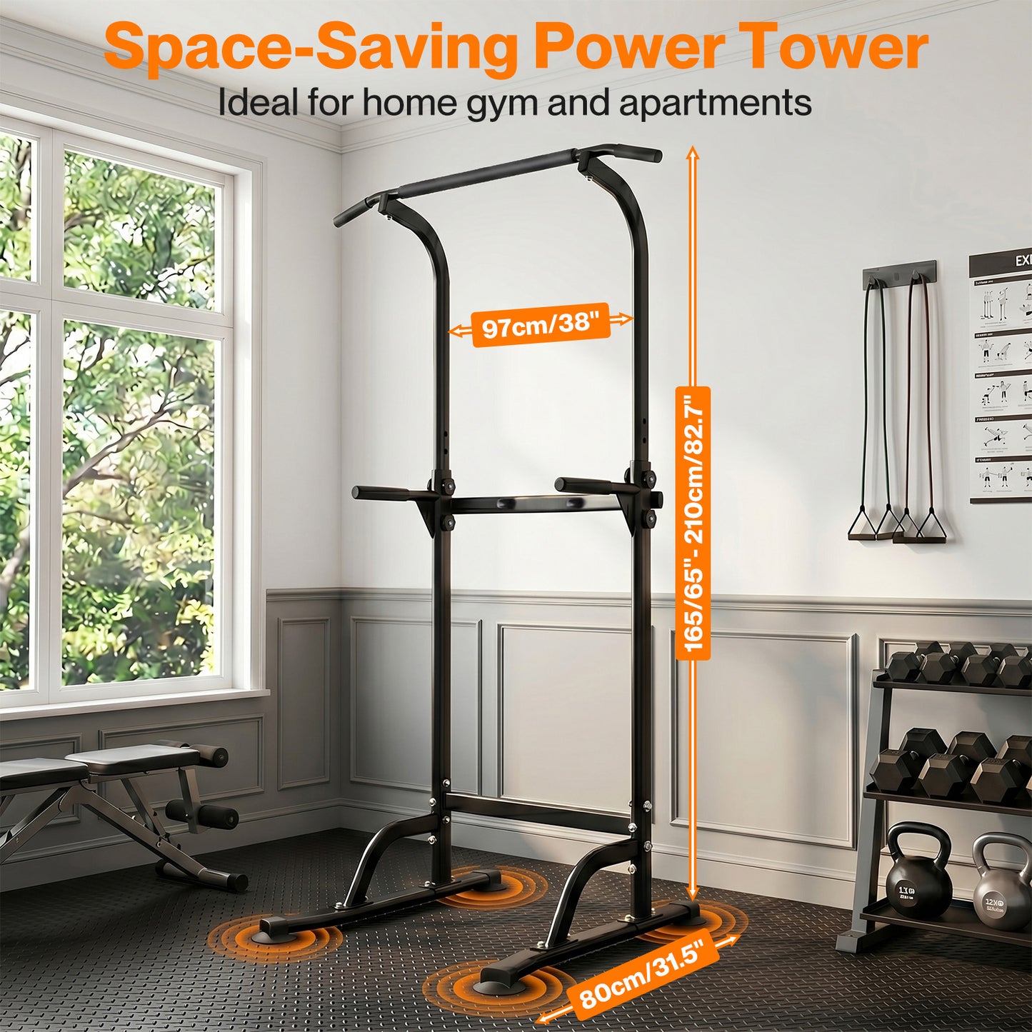 Centra Pull Up Station  9-Height Adjustable  150kg Carbon Steel  Black