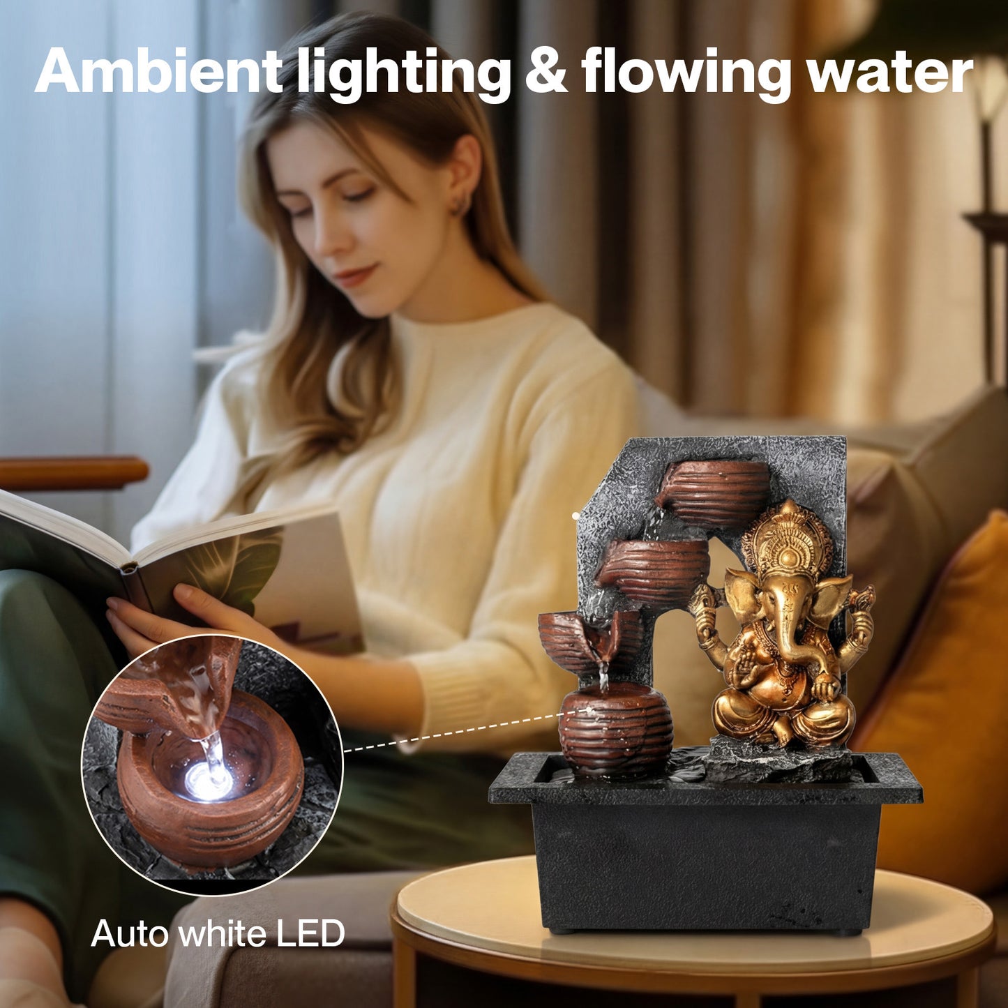 Spector Tabletop Water Fountain Indoor Garden Fountains LED Resin Bronze