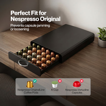 TOQUE Coffee Pod Holder Drawer for Nespresso Capsules 60 Pod Storage Stand Rack
