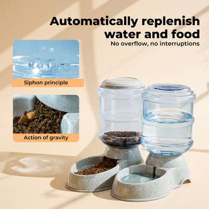 Skylos 2 Packs Automatic Food Feeder Waterer Set Plastic Dispenser Dog Cat 3.5L