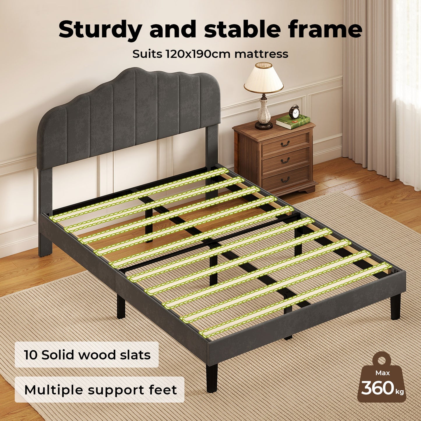 Levede Upholstered Bed Frame Small Double Linen Fabric Modern Platform Base Grey