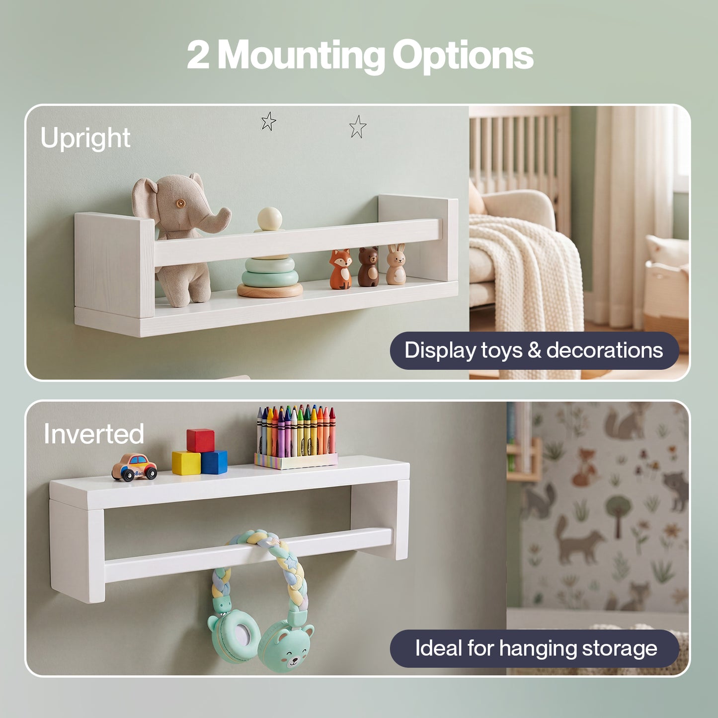 Levede Nursery Book Shelves Kids Wall Floating Shelf White Solid Wood 3 Pack