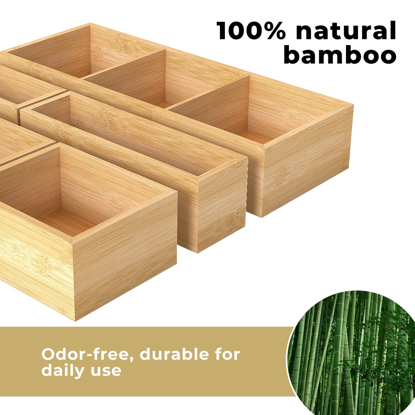 Toque 5 Pcs Bamboo Drawer Organizer Multi-Use Storage Box with Removable Divider