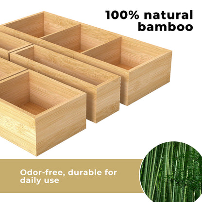 Toque 5 Pcs Bamboo Drawer Organizer Multi-Use Storage Box with Removable Divider