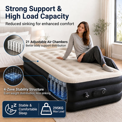 Lavio Air Mattress Built in Pump Single High Raised Inflatable Bed Waterproof