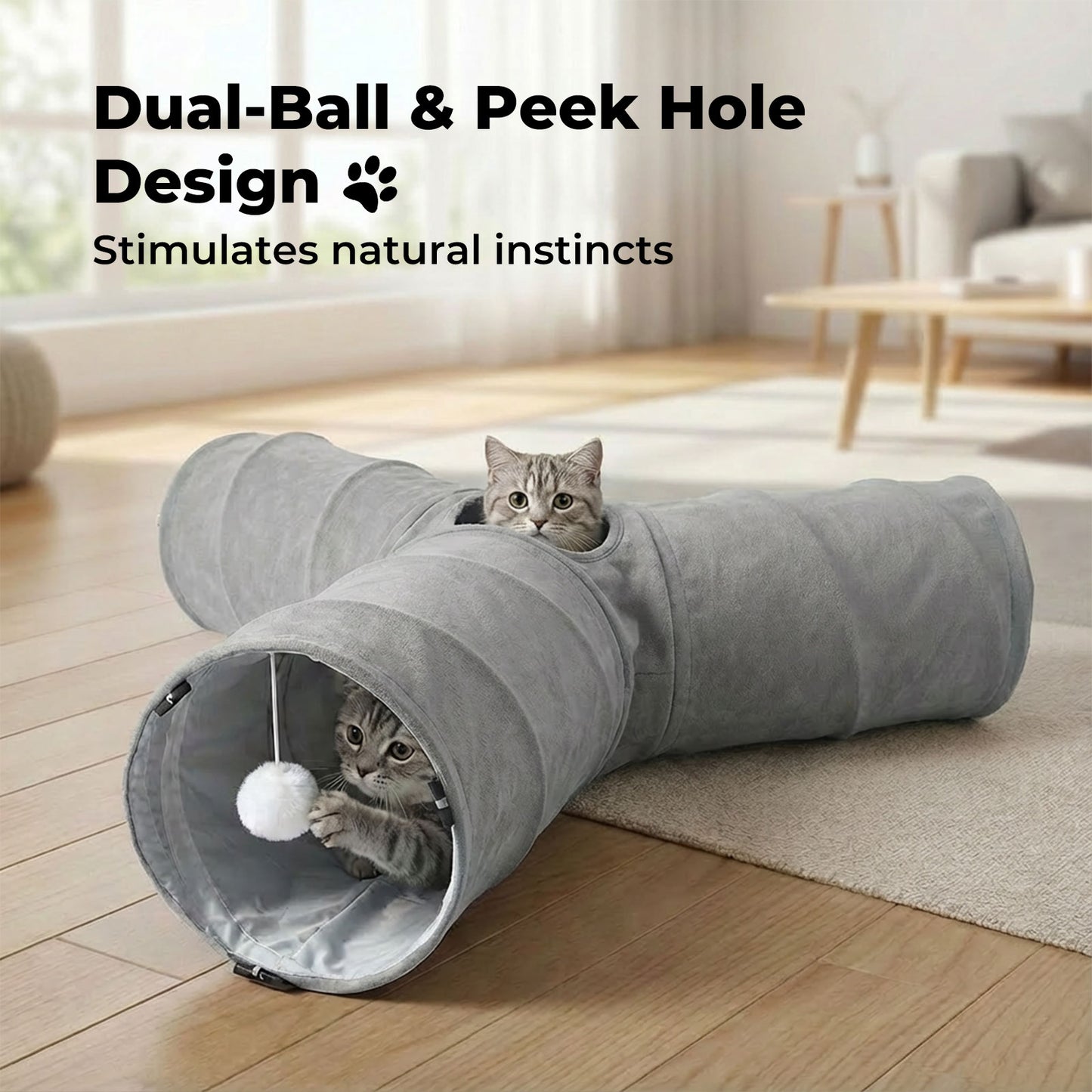 Skylos 3-Way Cat Tunnel Foldable Interactive Play Tunnel with Balls Cats Kittens