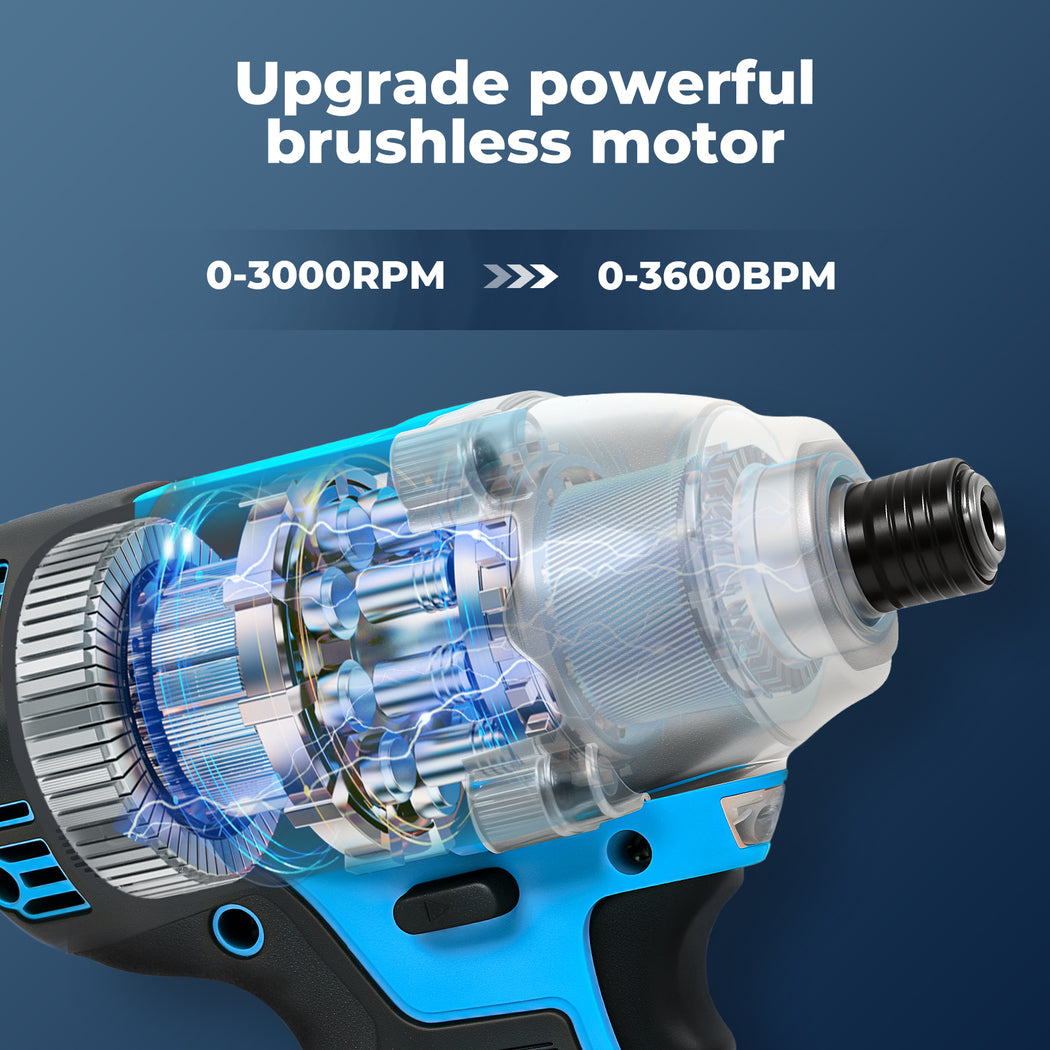 Traderight 21V Cordless Brushless Impact Driver 2 Battery 1/4" Electric Wrench