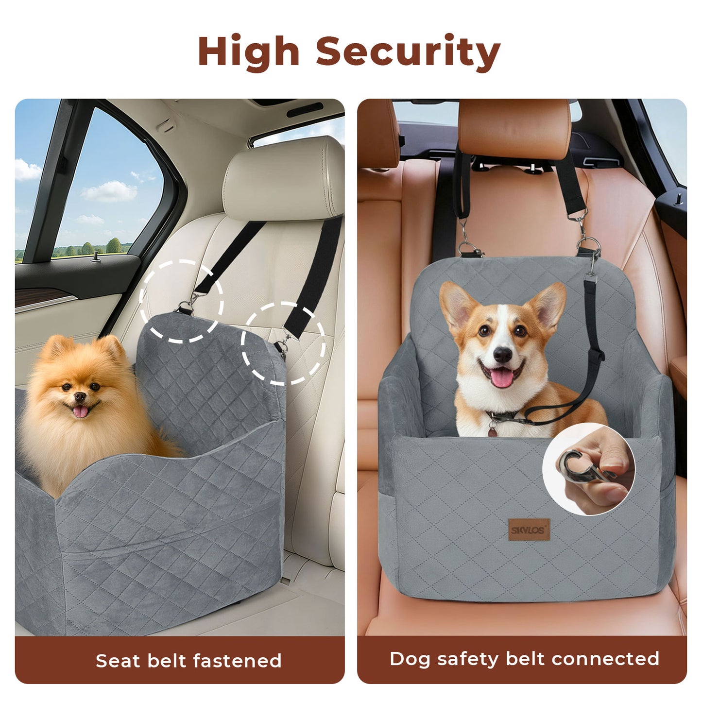 Skylos Dog Booster Car Seat for Small to Medium Pets up to 35 lbs Portable Grey