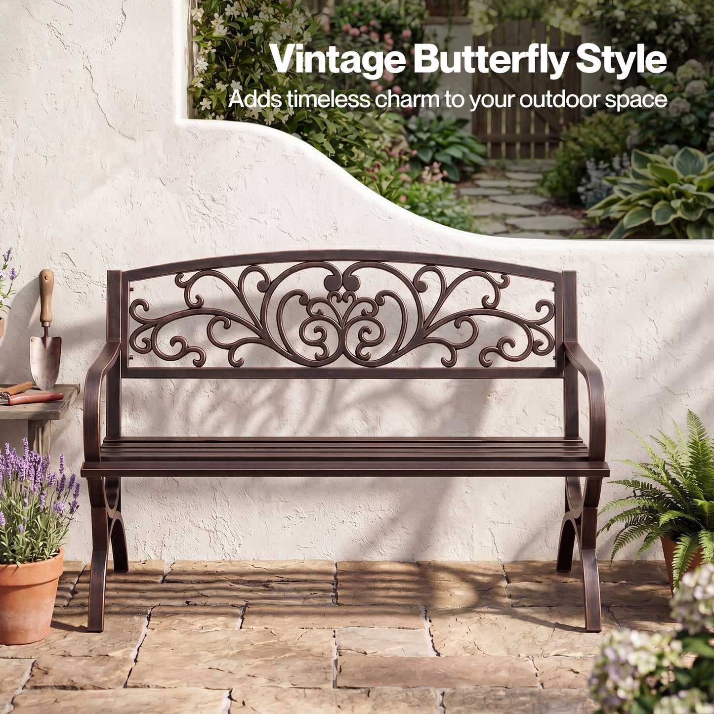 Levede Garden Bench Butterfly Cast Iron Outdoor Bench 300kg Metal Bronze