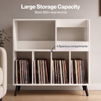 Levede Record Player Stand 300+ Album Storage Turntable Cabinet Rubber Wood White