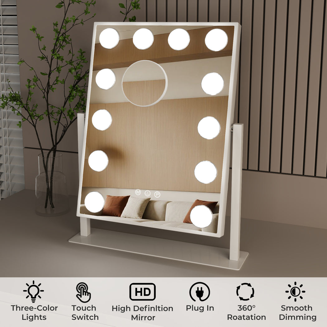 Emitto LED Makeup Mirror 3 Color Dimmable Touch Control Beauty Mirror Portable