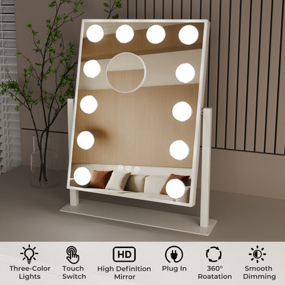 Emitto LED Makeup Mirror 3 Color Dimmable Touch Control Beauty Mirror Portable