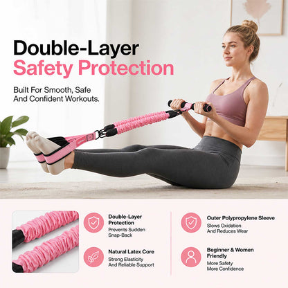 Centra Resistance Bands Set Foot Pedal 3 Tube Adjustable for Home Workout Pink