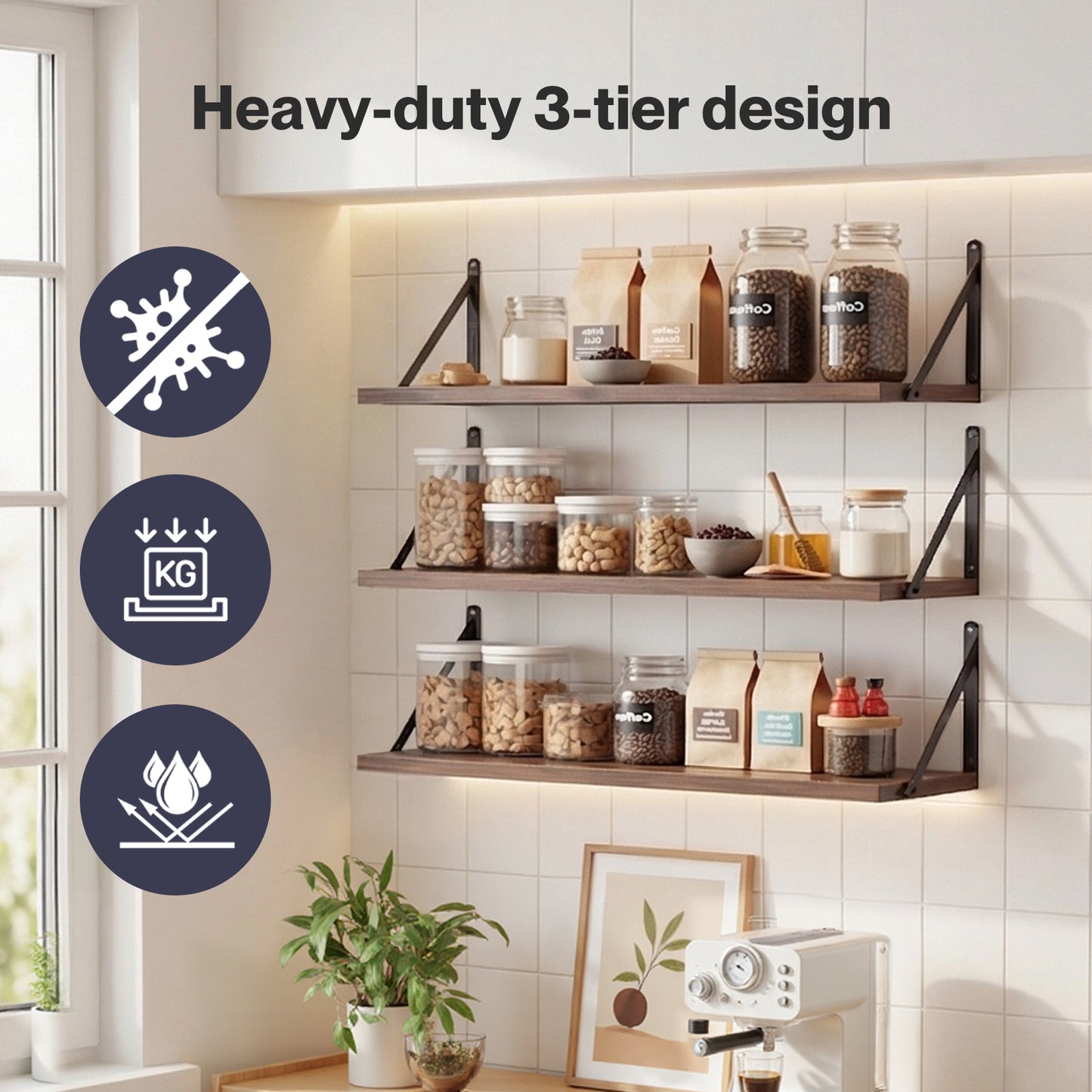 Levede Floating Shelf Set of 3 Wall Mounted Shelves Storage Display Rustic 60cm