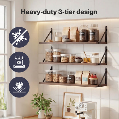Levede Floating Shelf Set of 3 Wall Mounted Shelves Storage Display Rustic 60cm