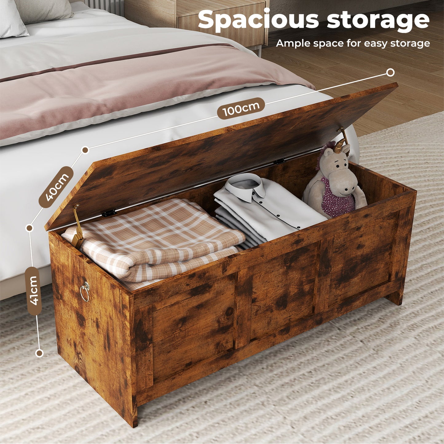 Levede Storage Chest Trunk Wood Blanket Box Toy Organiser Box Ottoman Bench 140L