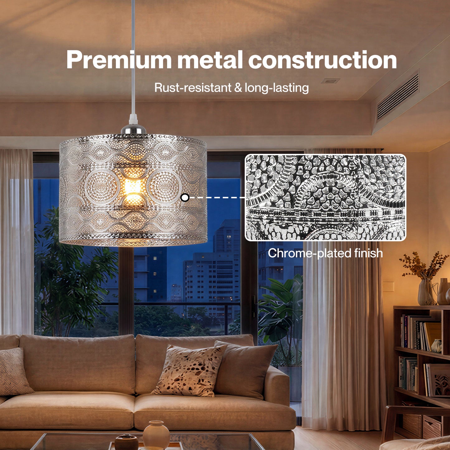 Emitto Ceiling Light Shade Moroccan Style Silver Chrome Pendant Shade Lamp Decor