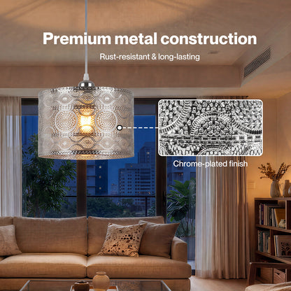 Emitto Ceiling Light Shade Moroccan Style Silver Chrome Pendant Shade Lamp Decor